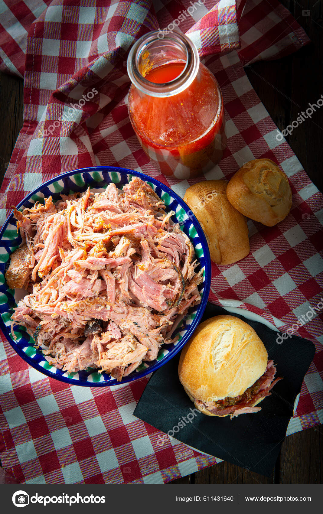 Pulled Pork Vinegar Barbecue Sauce American Style Stock Photo by