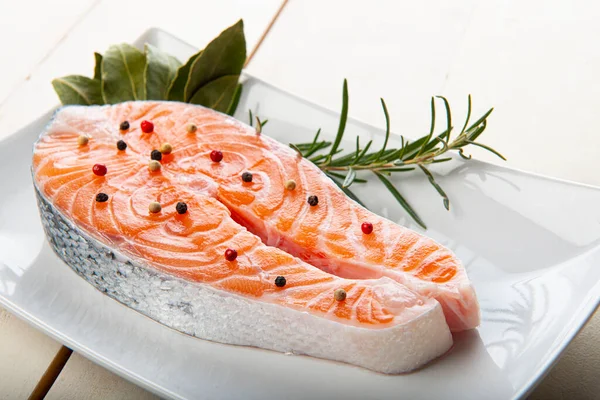 Fresh Salmon Fillets Uncooked Table Kitchen — Stock Photo, Image