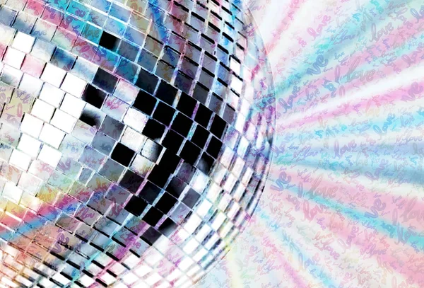 Retro disco ball love rainbow background