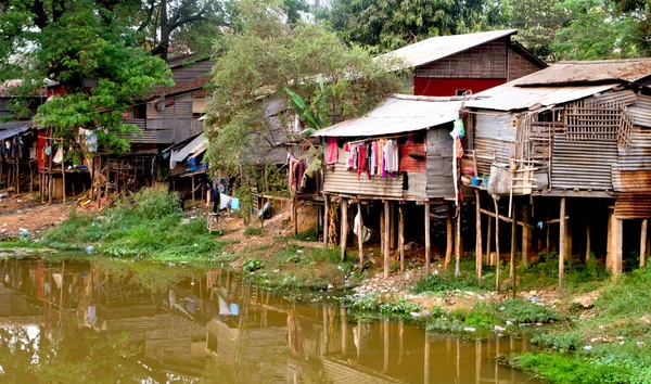 Capanne Sul Fiume Cambogia — Foto Stock