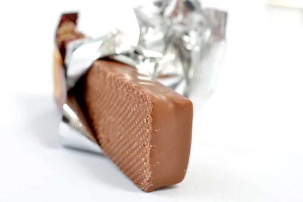 Primer Plano Barra Chocolate Aislado Blanco —  Fotos de Stock