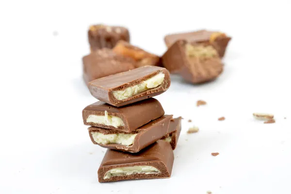 Süße Und Leckere Schokolade Kokosnuss Riegel Isoliert Auf Weiß — Stockfoto