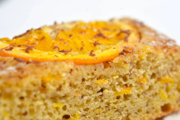 Hemgjord Orange Tårta Närbild — Stockfoto