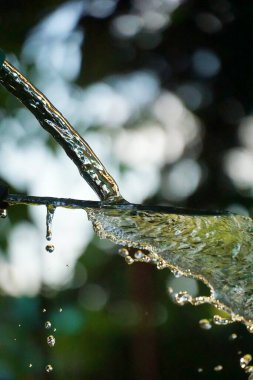 Yeşil Vackground 'a çarpan bir su görüntüsü.
