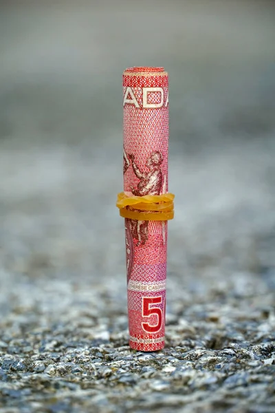 Canadian Dollars Banknote Concrete Background Money Concept Tied Rubber Band — Φωτογραφία Αρχείου
