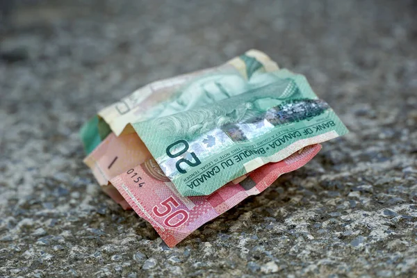 Canadian Dollars Banknote Concrete Background — Foto Stock