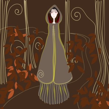 bir orman yoluyla geziniyor sevimli sonbahar kız