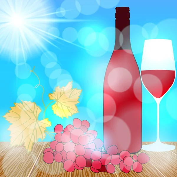 Bor, az üveg és a szőlő, az asztalon — Stock Vector