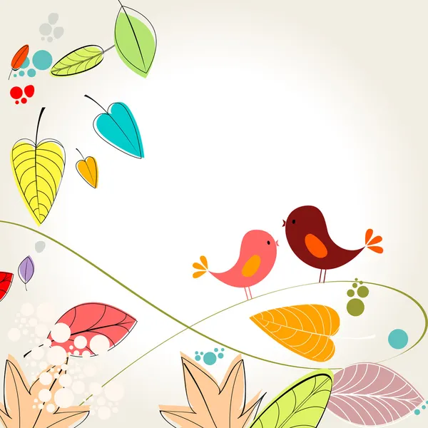 Bunte Herbstblätter und Vögel Illustration — Stockvektor