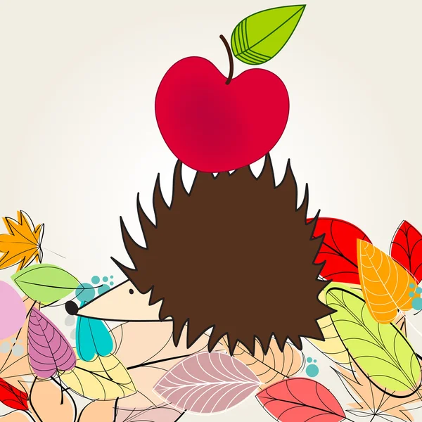 Cute autumn illustration with hedgehog and apple Stock Illustration