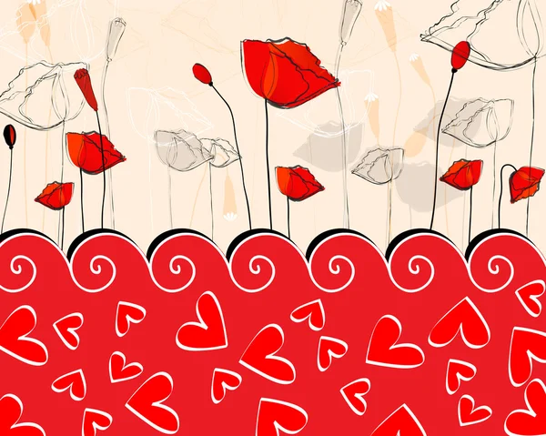 Ilustración de fondo floral romántica amapolas — Vector de stock