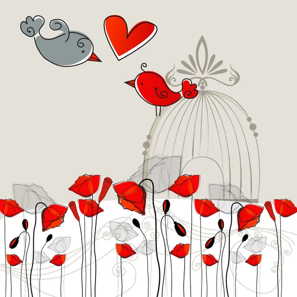 Cute vogels in liefde illustratie — Stockvector