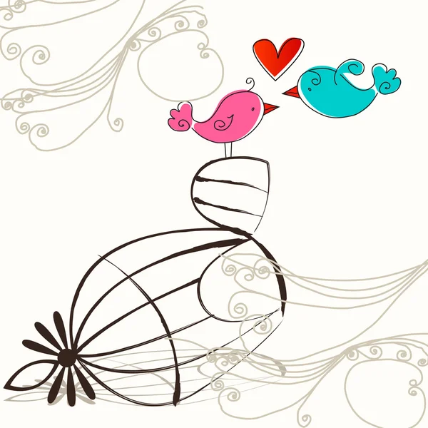 Χαριτωμένα πουλιά στην απεικόνιση της αγάπης — Διανυσματικό Αρχείο