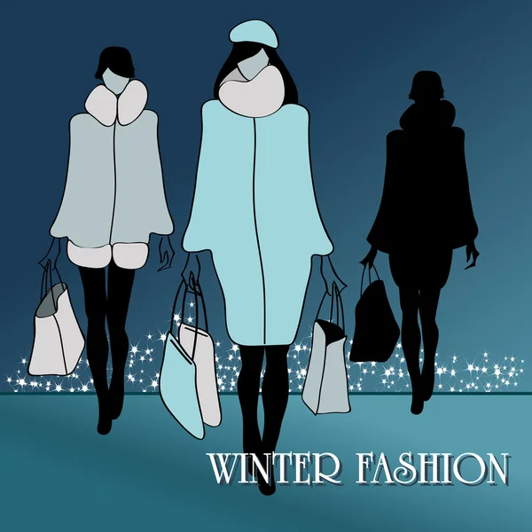 Elegante winter mode vrouwen — Stockvector