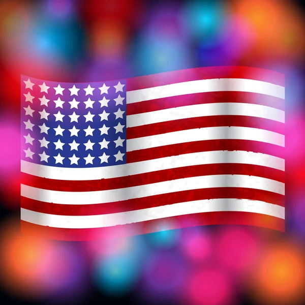 Illustrazione della bandiera americana su uno scintillante fuoco d'artificio indietro — Vettoriale Stock