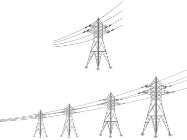 Set of power lines and electric pylons clipart