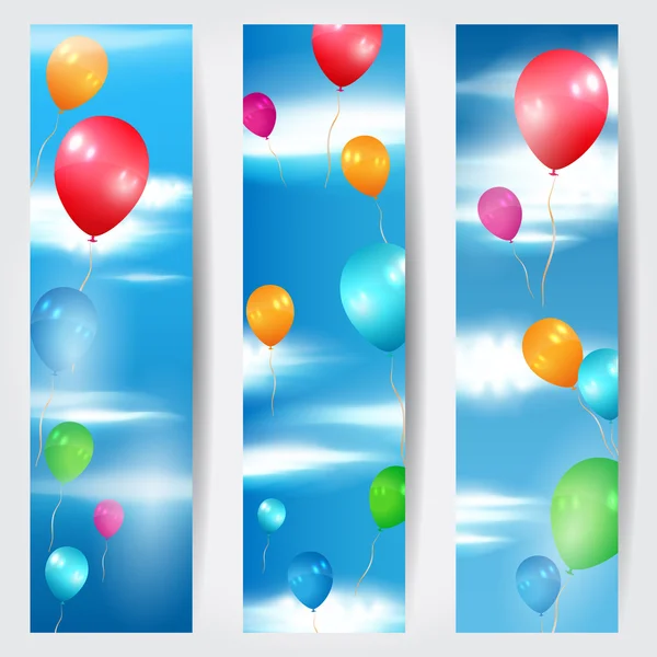 Set di tre banner web con palloncini che volano in aria — Vettoriale Stock