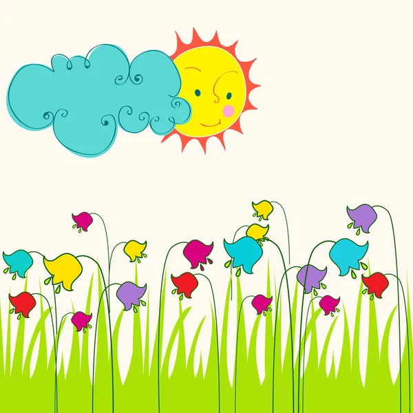 Cute spring meadow illustration — Stock Vector