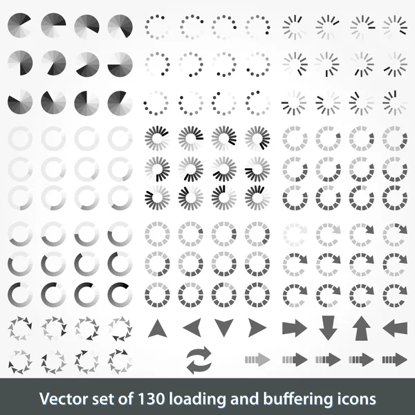 Conjunto de 130 iconos de carga y almacenamiento en búfer — Archivo Imágenes Vectoriales