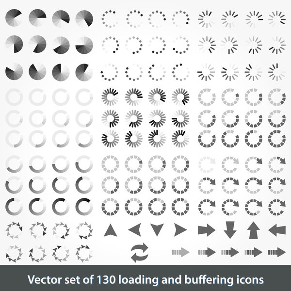 Set of 130 loading and buffering icons