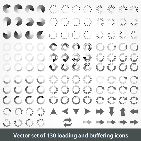 Conjunto de 130 iconos de carga y almacenamiento en búfer Ilustración de stock