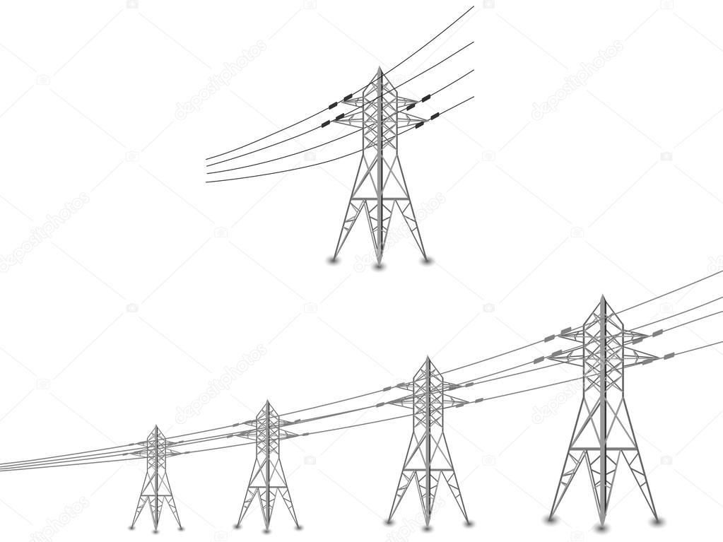 Set of power lines and electric pylons
