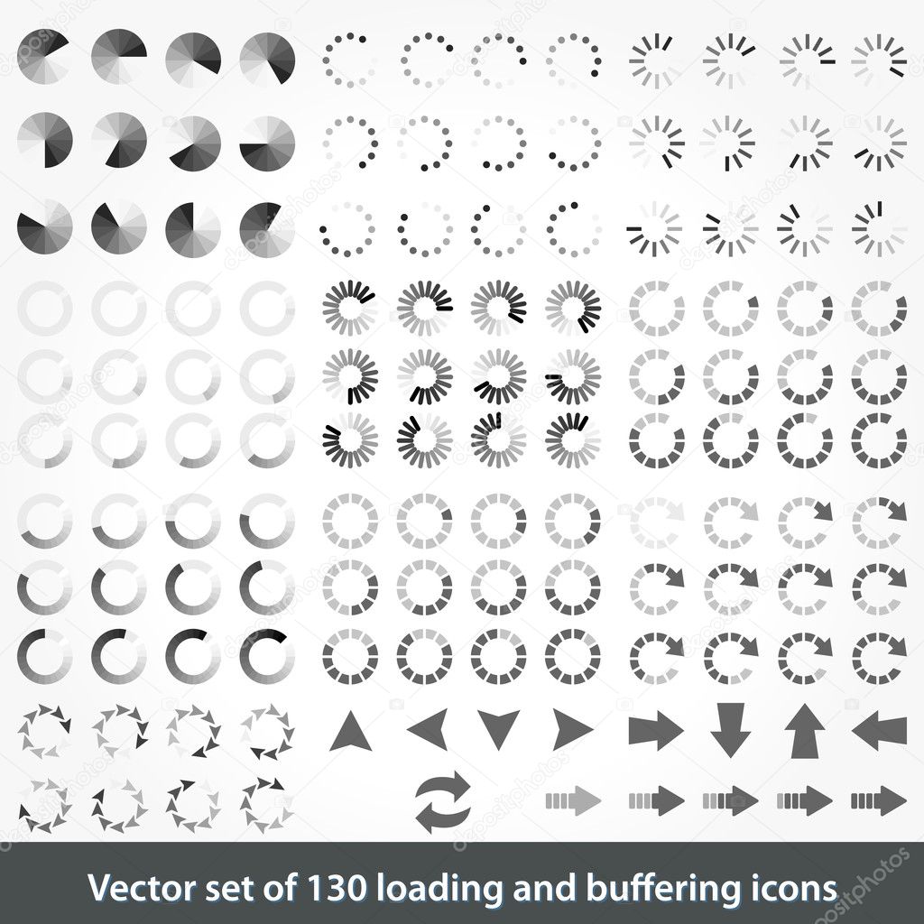 Set of 130 loading and buffering icons