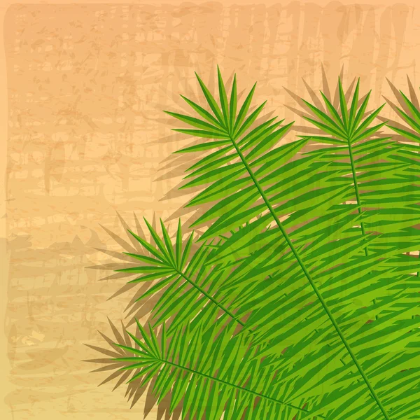 Illustrazione estiva retrò con spiaggia e foglie di palma — Vettoriale Stock
