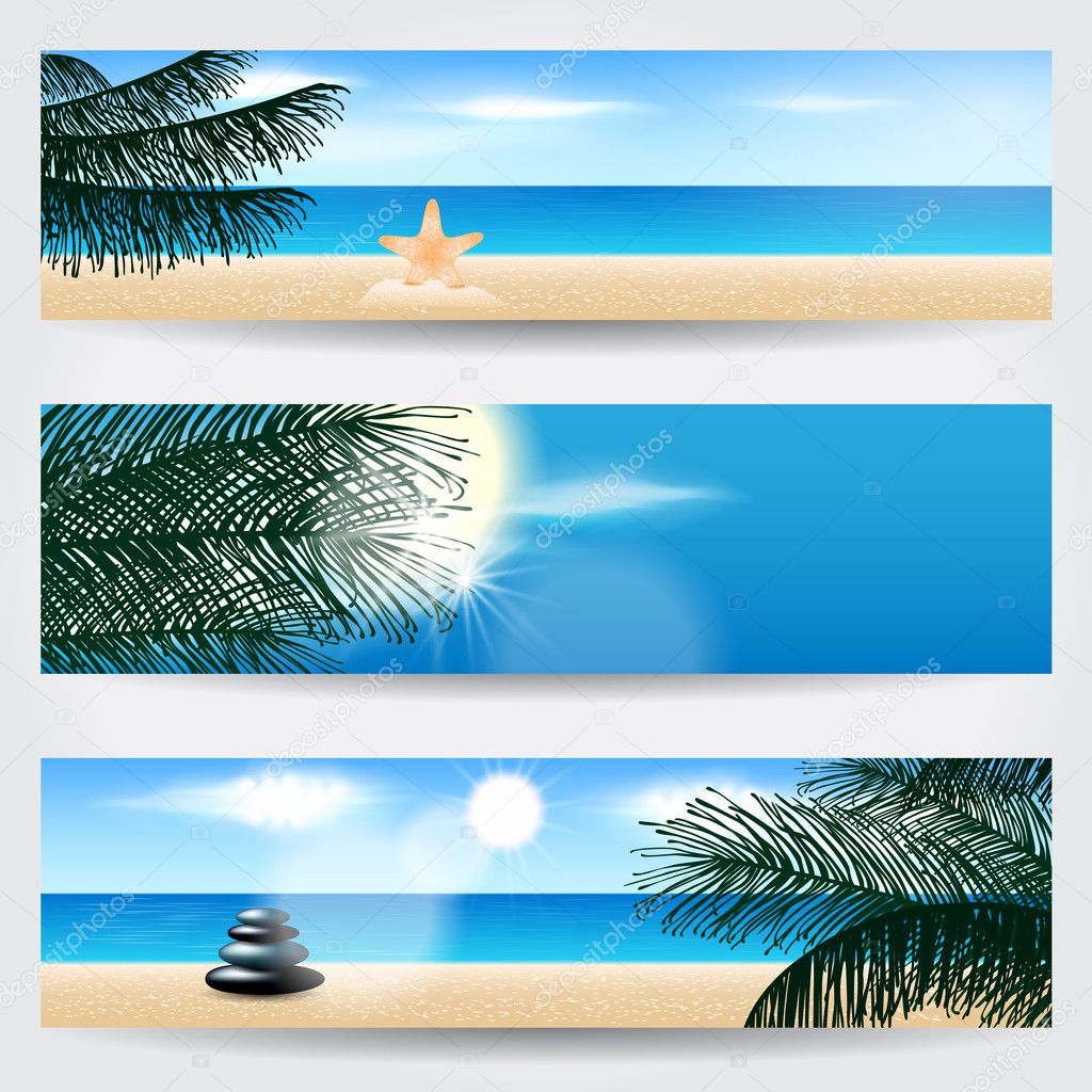 Set of summer tropical web banners