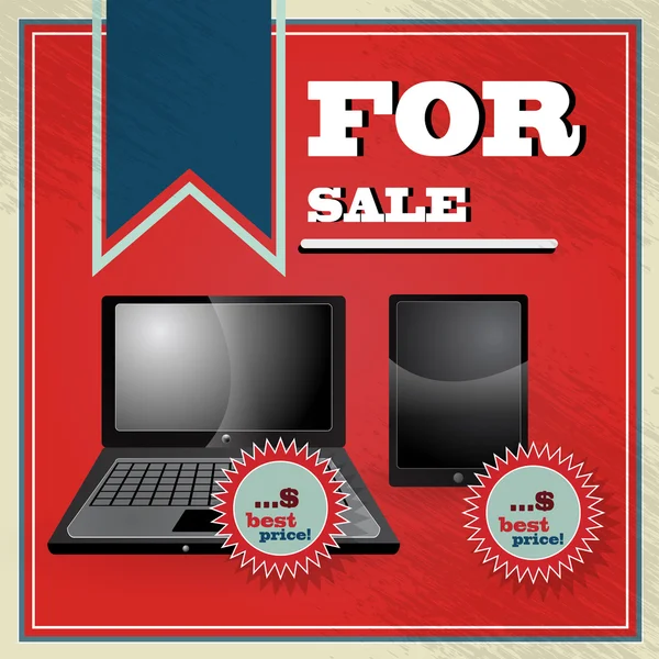 Élégante offre vintage meilleur prix pour ordinateur portable et tablette — Image vectorielle