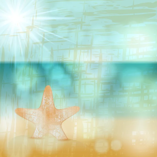 Illustration de plage rétro avec étoile de mer — Image vectorielle