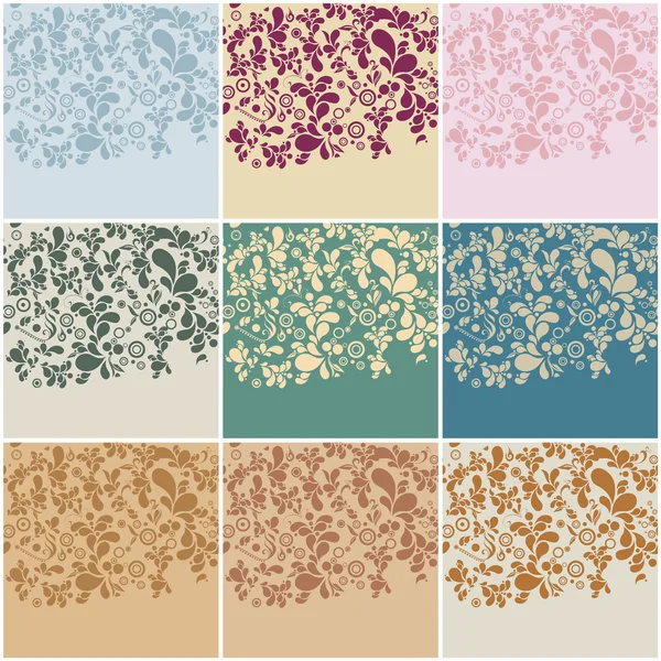 Set de nueve fondos florales vintage — Vector de stock