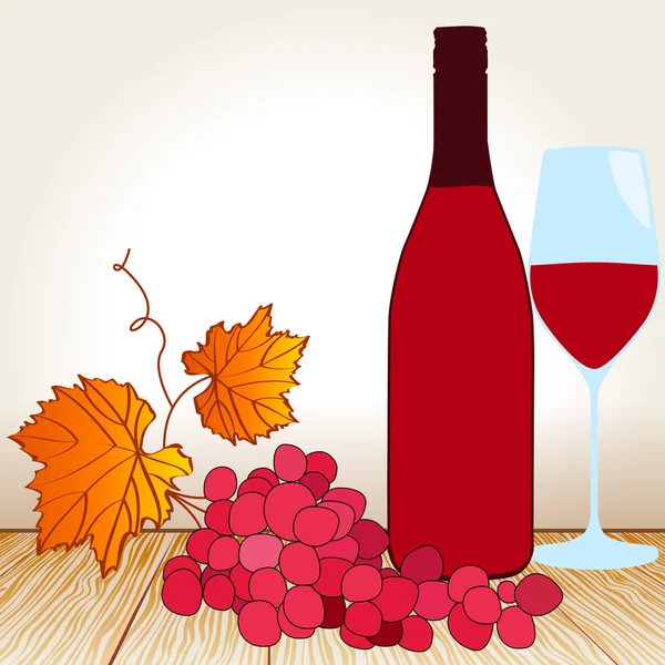 Vin, glas och druvmust på bordet — Stock vektor