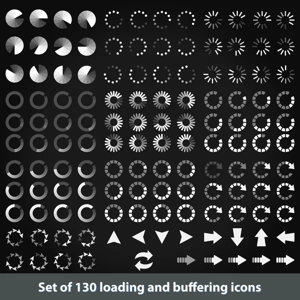 Conjunto de 130 iconos de carga y almacenamiento en búfer — Archivo Imágenes Vectoriales