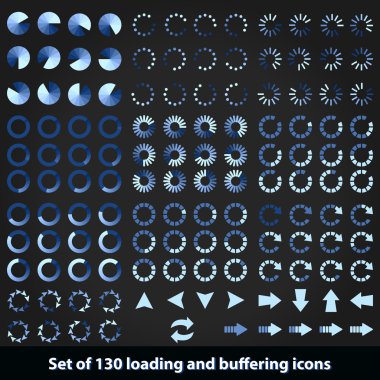 Set of 130 loading and buffering icons clipart