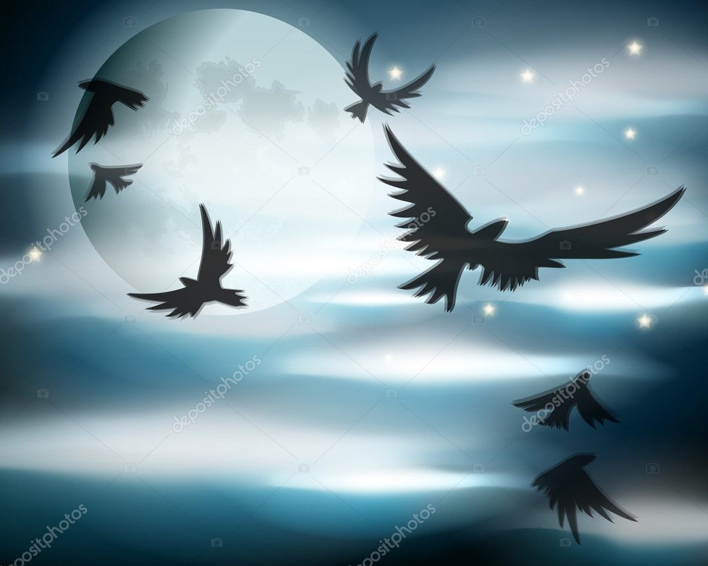 Halloween illustration with dramatic full Moon