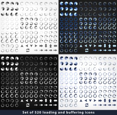 Set of 520 loading and buffering icons clipart