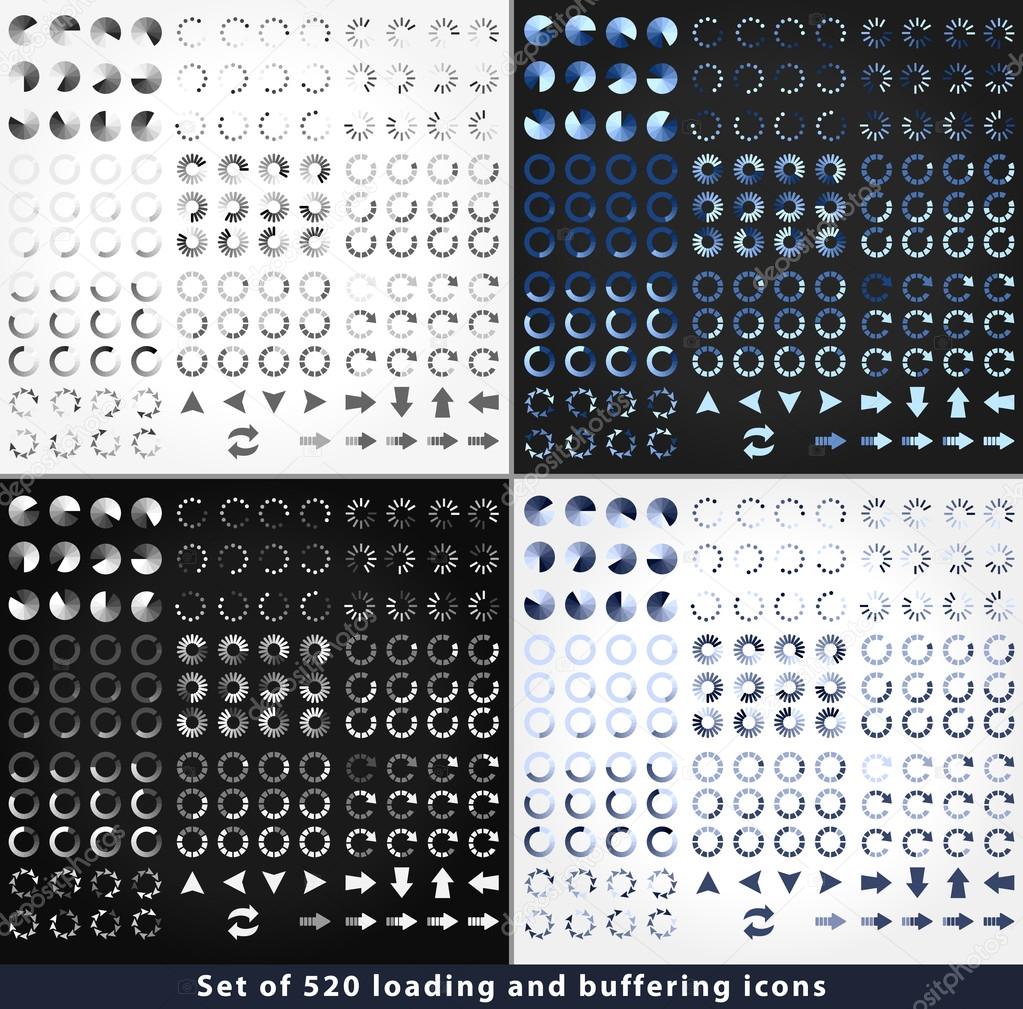 Set of 520 loading and buffering icons