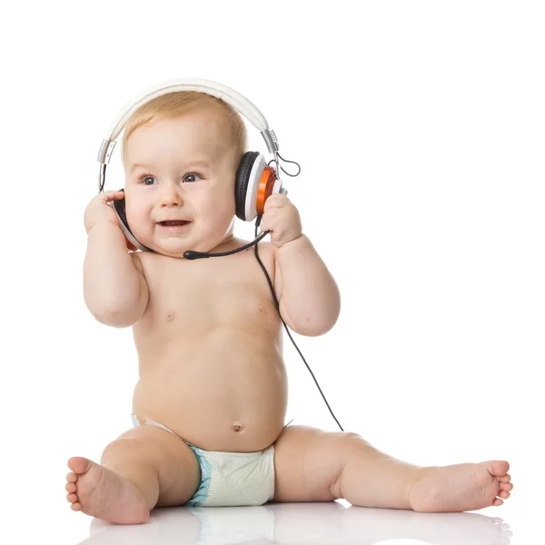Dziecko ze słuchawką. młody DJ — Zdjęcie stockowe