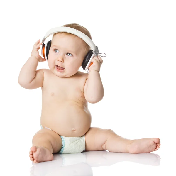 Bebé con auriculares. joven DJ — Foto de Stock