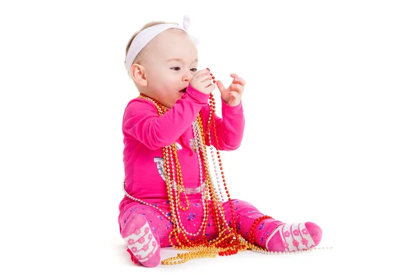 Baby girl playing with beads. beautiful baby girl. Happy Baby — Stock Photo, Image
