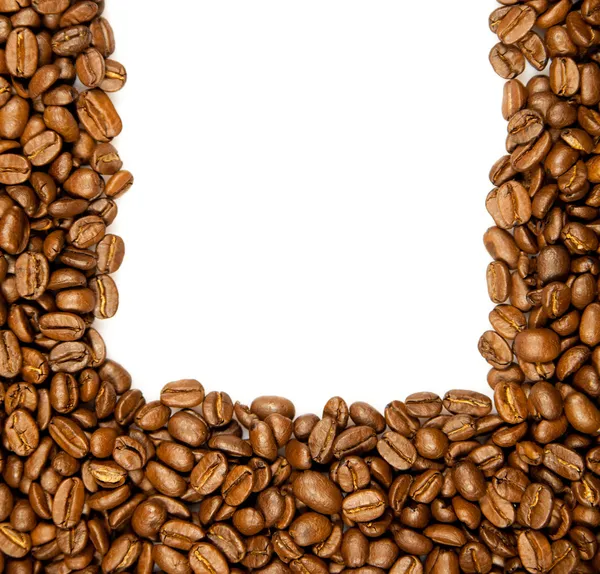Koffie grens. bruin koffiebonen geïsoleerd op witte achtergrond. — Stockfoto