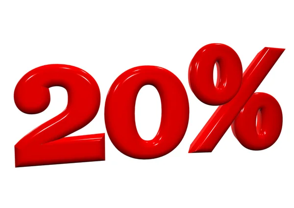 20 percent in red letters on a white background — Stock Photo, Image