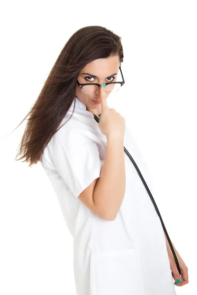 Sexy nurse with stethoscope. female doctor - isolated over a wh — Stock Photo, Image