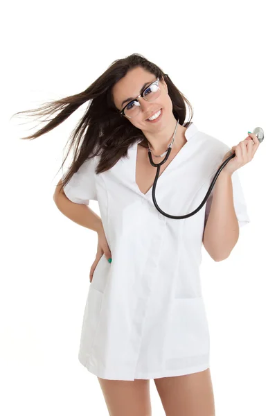 Sexy nurse with stethoscope. female doctor - isolated over a wh — Stock Photo, Image