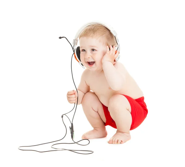 带耳机的宝宝年轻DJ — 图库照片