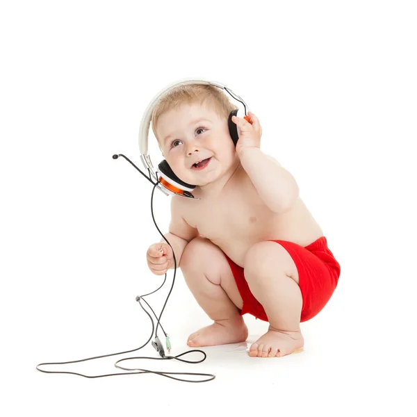 Bebé con auriculares. joven DJ — Foto de Stock