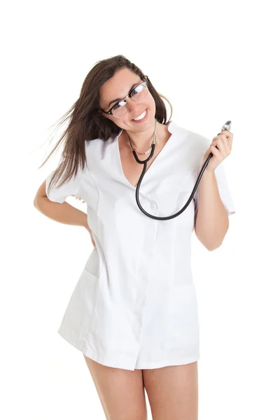 Sexy nurse with stethoscope. female doctor - isolated over a wh — Stock Photo, Image