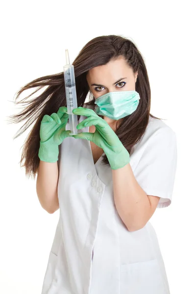 Doctor woman with medical syringe. young female doctor with syri — Stock Photo, Image