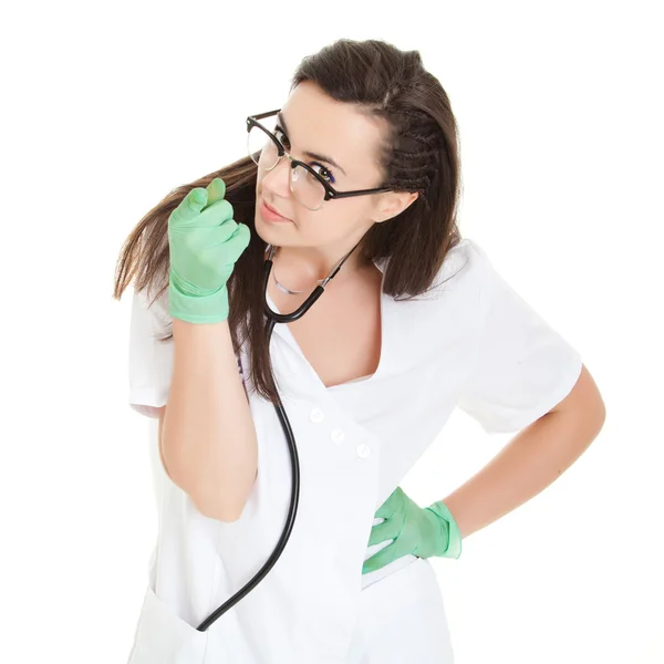 Doctora con estetoscopio. Retrato de una hermosa — Foto de Stock